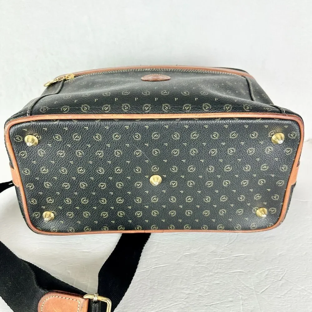 Pollini Vintage Leather Monogram Vanity Case Travel Toiletry Carry On Cosmetic